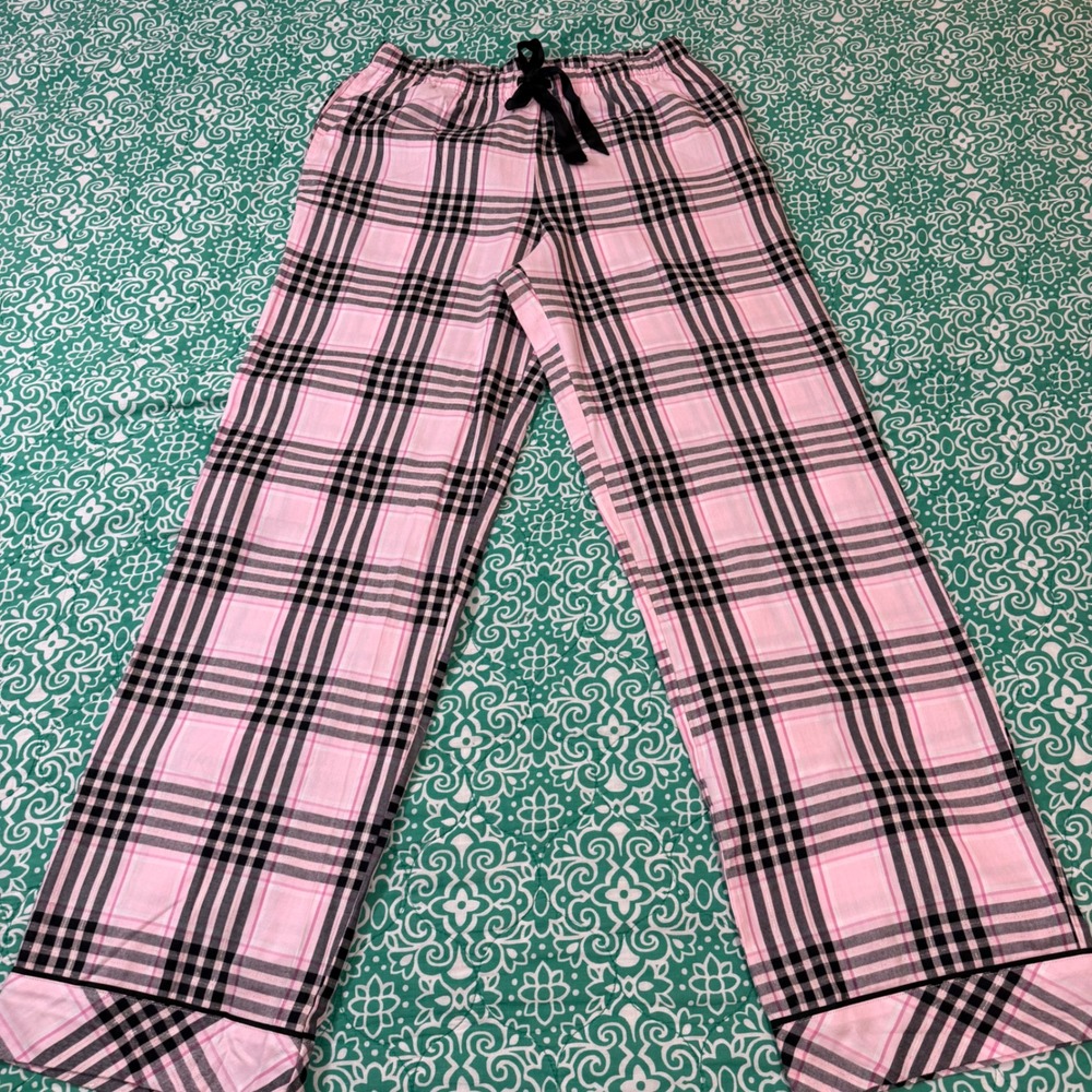 Victorias Secret Pink Plaid Flannel Pajama Set Lurex Shimmer Womens Small Pjs - Picture 6 of 11